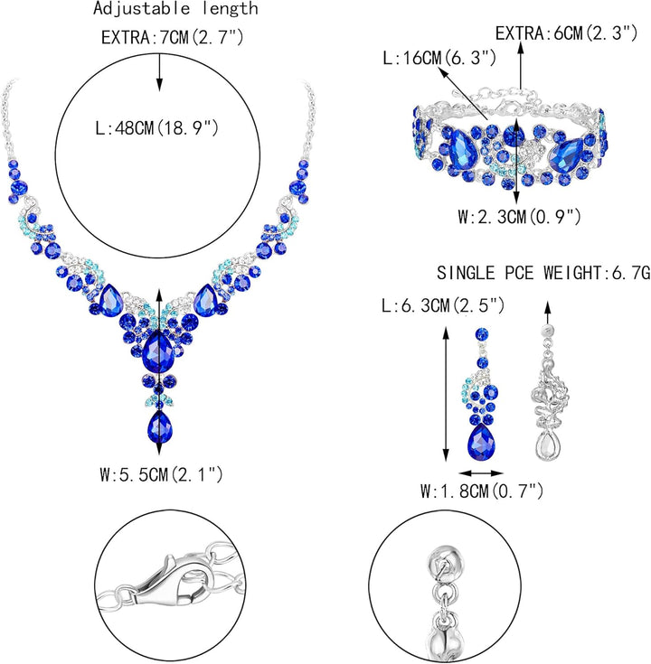 EVER FAITH Kristall Schmuckset Hochzeits Braut Art Deco Floral Teardrop Halskette Ohrringe und Armba