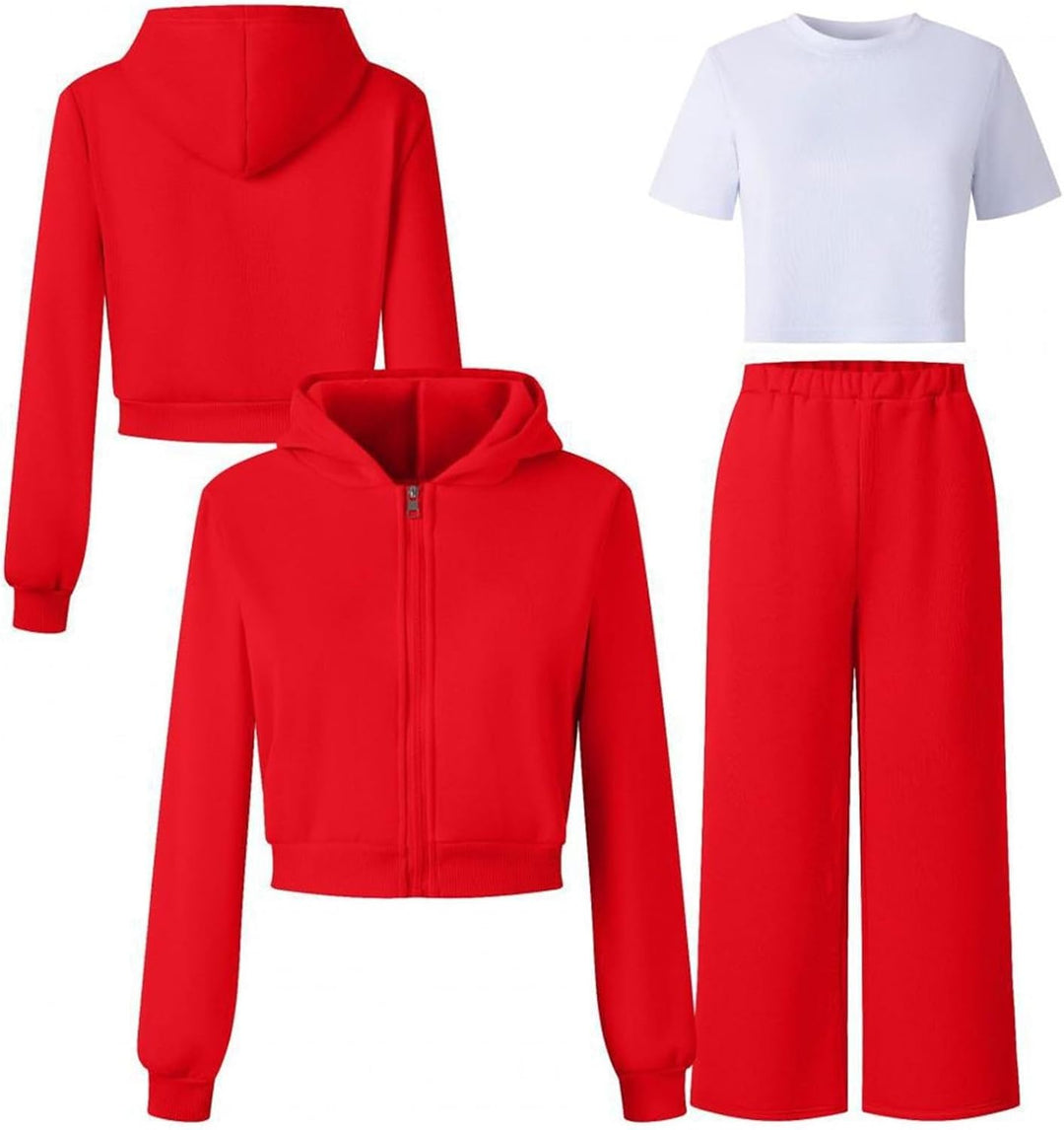 Generisch Mädchen Jogginganzug 3-teilig mit weiter Hose - Set aus Zip-Hoodie, Sweathose und Top · Lä