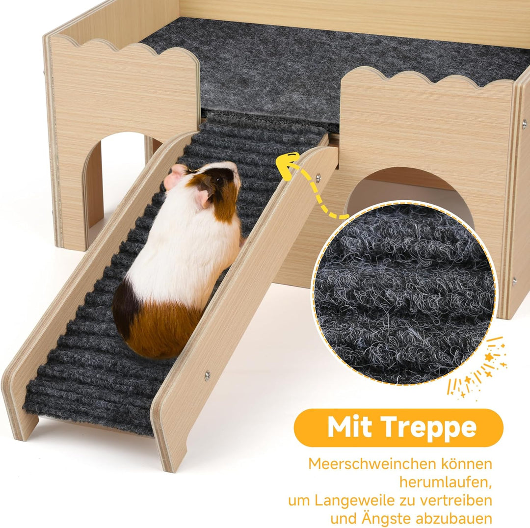 Mehrstöckiges Meerschweinchen Versteck mit Treppe und Matten – Extra Gross Meerschweinchen Schloss A