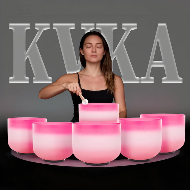 KVKA Kristall-Klangschalen Set, 7-12 inch 432Hz Pink-white-Pink Chakra Sound Healing Klangschalen fü