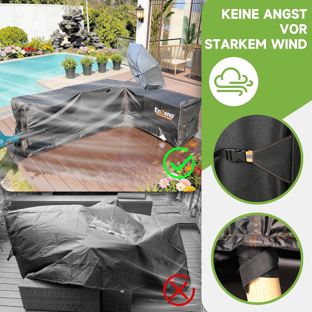 Enzeno Gartenmöbel Abdeckung für L-Form Sofas (Linke Lang-Rechte Kurz) Ecksofa Abdeckplane Mit Wasse