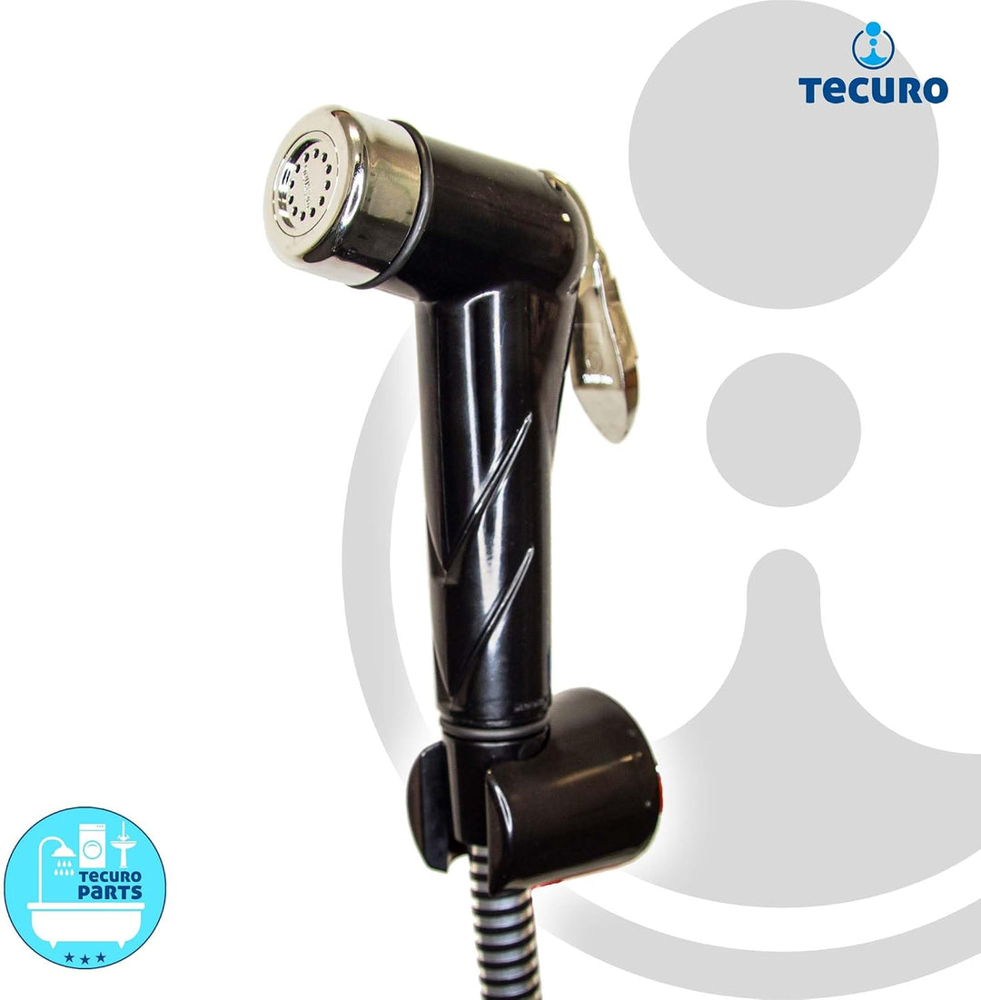 tecuro Bidet WC Handbrause Set SHATTAF, schwarz/chrom, 1-strahlig, 1,20 m Schlauch und Wandhalter -