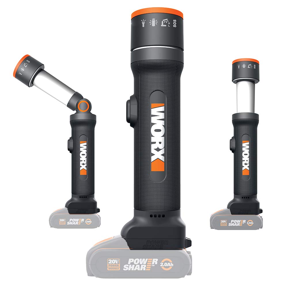 WORX WX027.9 LED Lampe 4-in-1 - aufladbare Multifunktions-Lampe - 20V - 120-510 Lumen für Camping, R