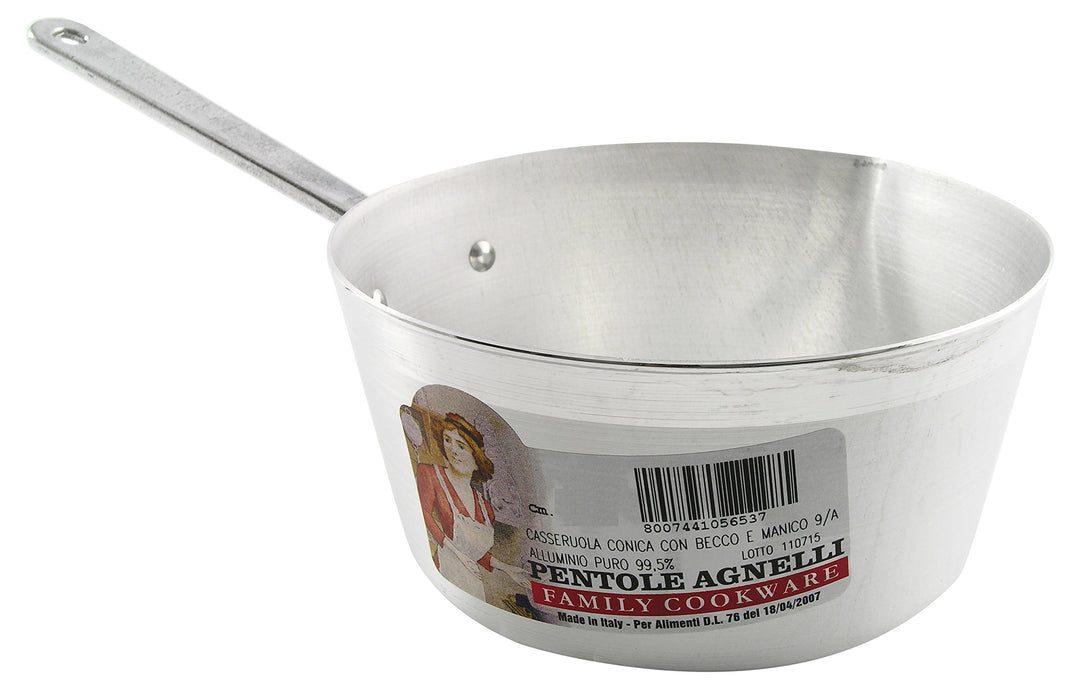 Pentole Agnelli Topf, konische Form, mit Schnabel, BLTF-Aluminium, Griff aus Edelstahl, silberfarben