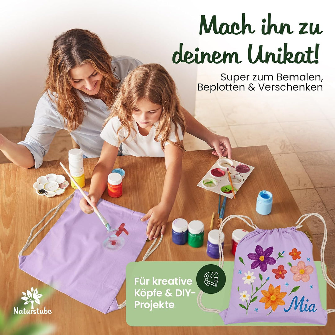 Baumwoll 10er Set Pastell Lavender Turnbeutel Sportbeutel Zuziehbeutel Gymsack Sack Jute Schule Ruck