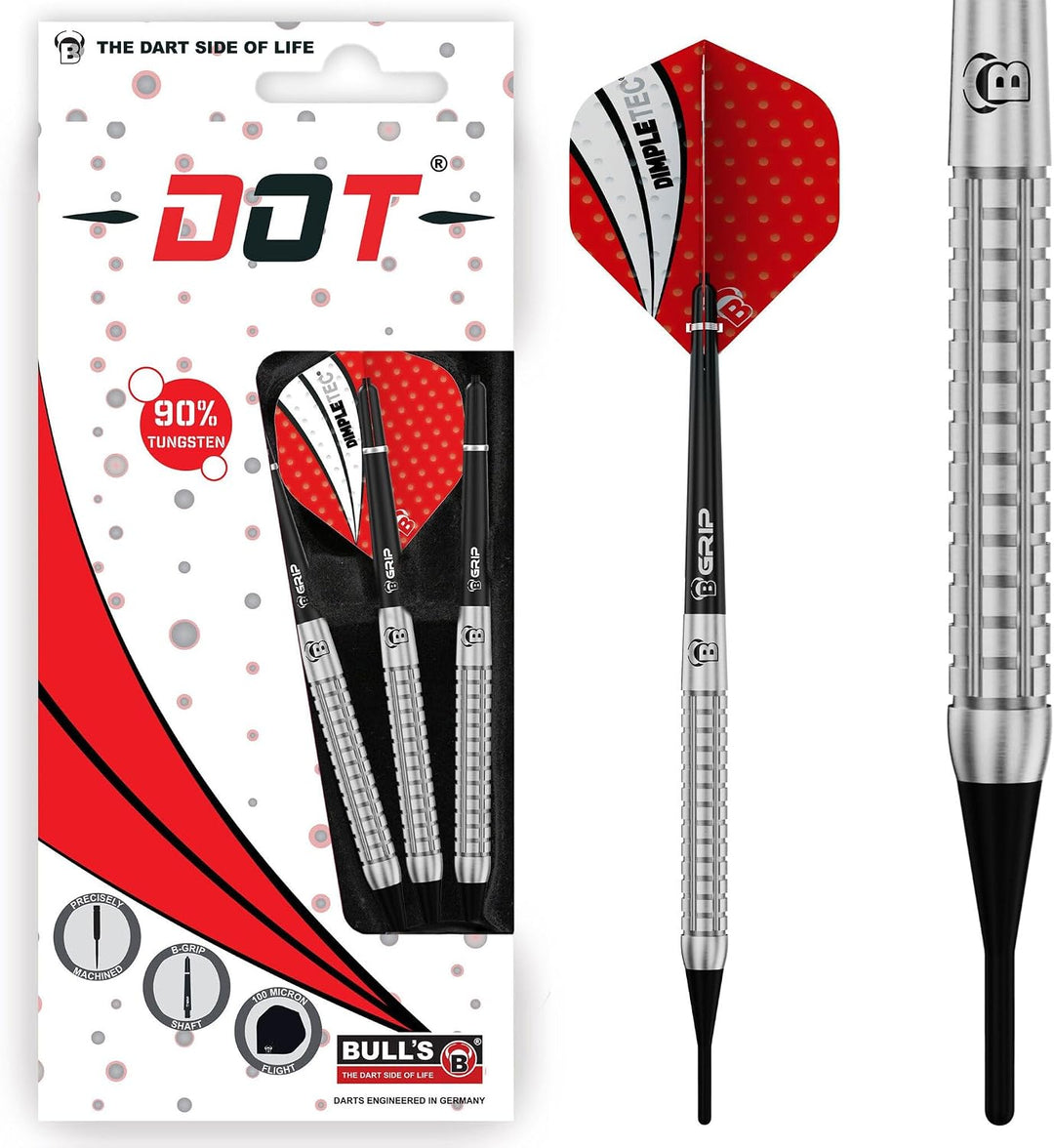 Dot Soft Dart, unterschiedliche Griffzonen und Einkerbungen machen dieses Premium Dartset aus 90 % T