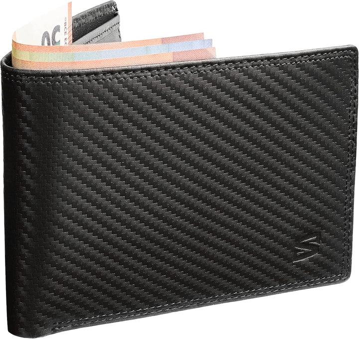 SERASAR | Leder Geldbörse [Carbon] Herren mit RFID Schutz & Carbon Optik | Schwarzes Echtleder | 9 K