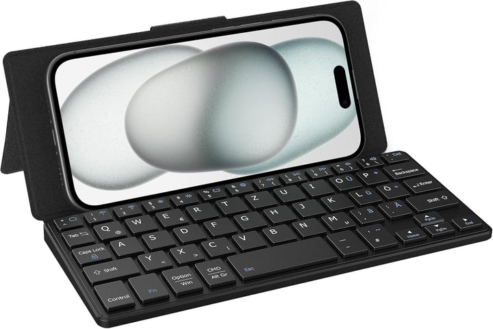 CACOE Bluetooth Tastatur mit Ständer, Mini Tastatur für Handy, Ultraflache Tragbare, Faltbare, Dual-