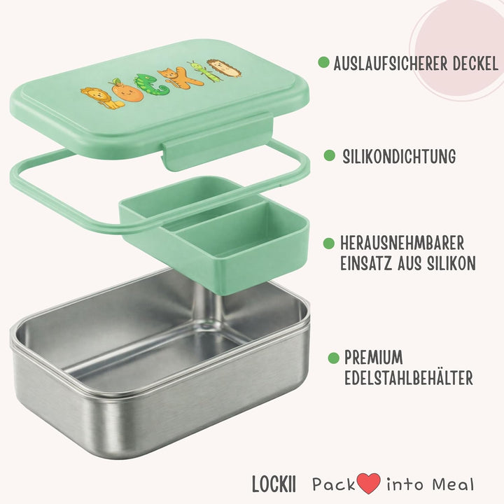 Kinder Brotdose Edelstahl 1000 ml mit Snackbox – Lunchbox mit Fächern, Edelstahl-Boden und BPA-freie