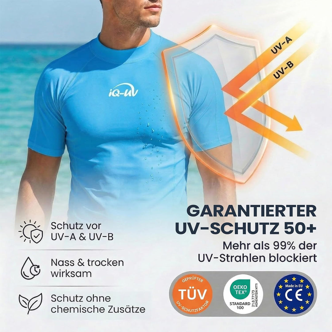 iQ-UV Shirt Herren Slim Fit – UV-Schutz Rashguard für Wassersport – Schwimmshirt für Herren aus recy