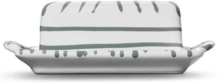 GMUNDNER KERAMIK Butterdose Grösse: l= 16.5 cm x b= 12 cm x h= 5.7 cm Graugeflammt Geschirr, handgem
