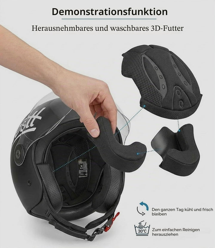 Westt Jethelm mit Visier ECE 22.06 – Leichter Motorradhelm für Damen und Herren – Roller Helm Mopedh
