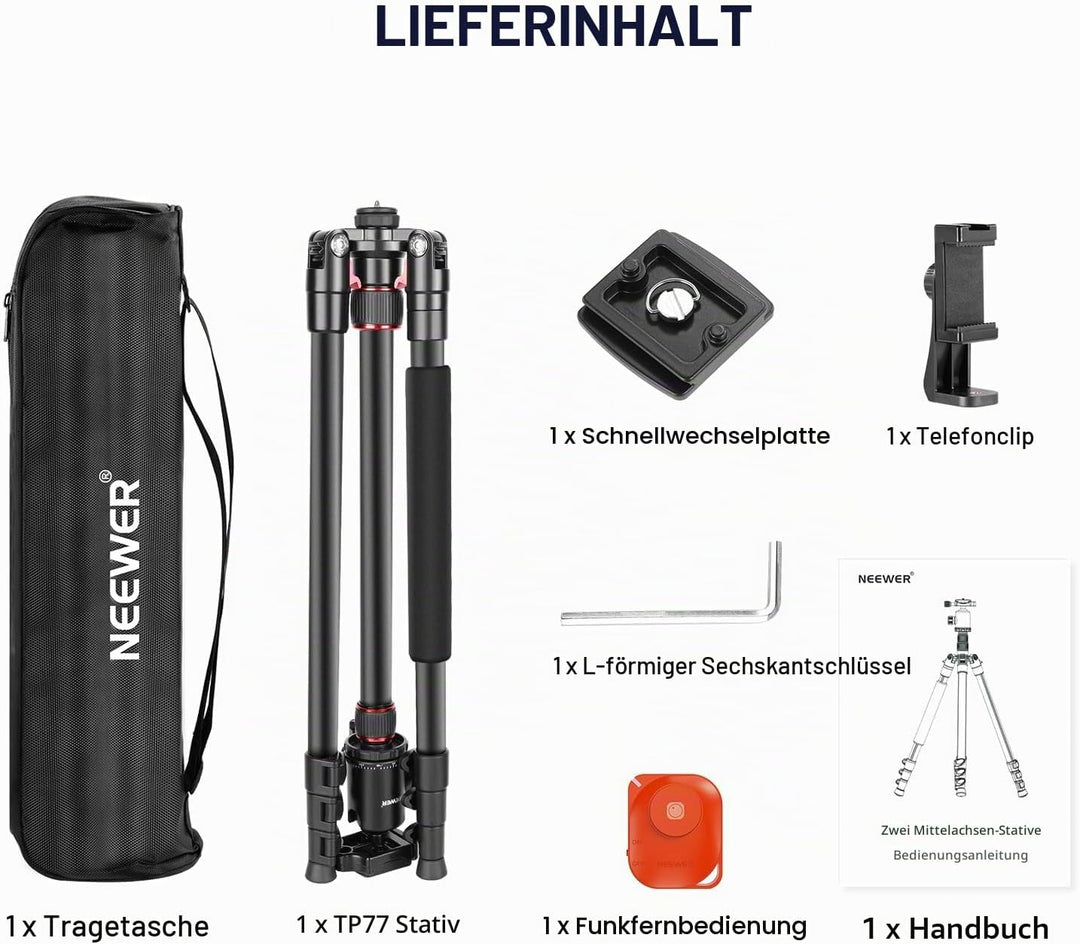 NEEWER 195,6cm Kamera Stativ Einbeinstativ mit Handyhalter, tragbares Reisestativ mit Fernbedienung