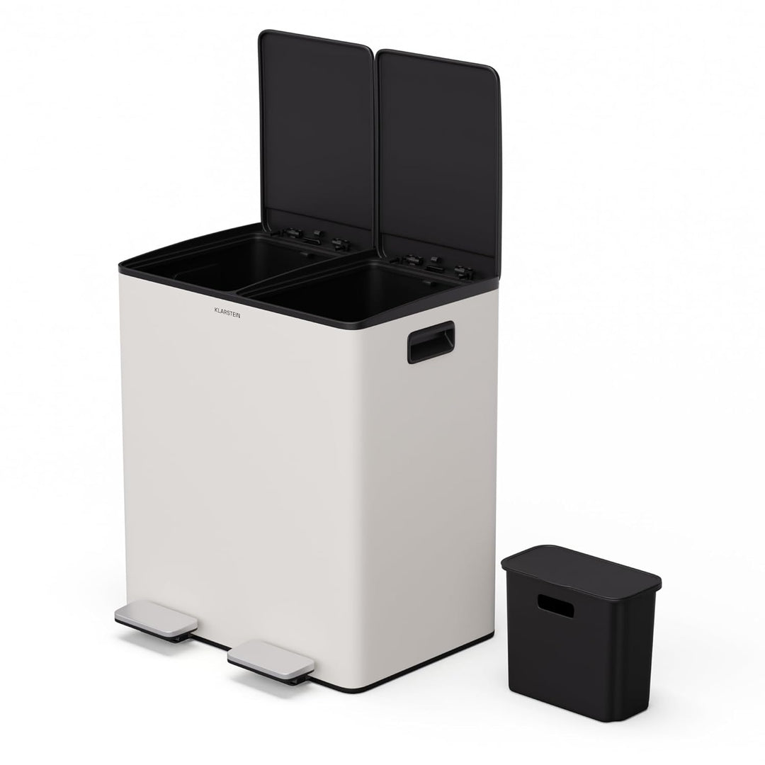Klarstein EcoVista Mülleimer - 40L Abfalleimer mit 2 Fächern & 3L Komposteimer, Soft-Close, Edelstah