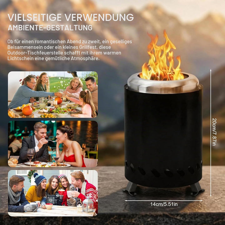 Rauchfreie Tischkamin Outdoor, Edelstahl Feuertonne Mini Feuerstelle für Balkon Terrasse Camping, Tr
