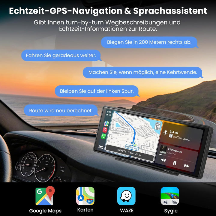 CarPlay Bildschirm, Wireless Android Auto Display mit GPS Navigationsgeräte, Bluetooth Freisprechein