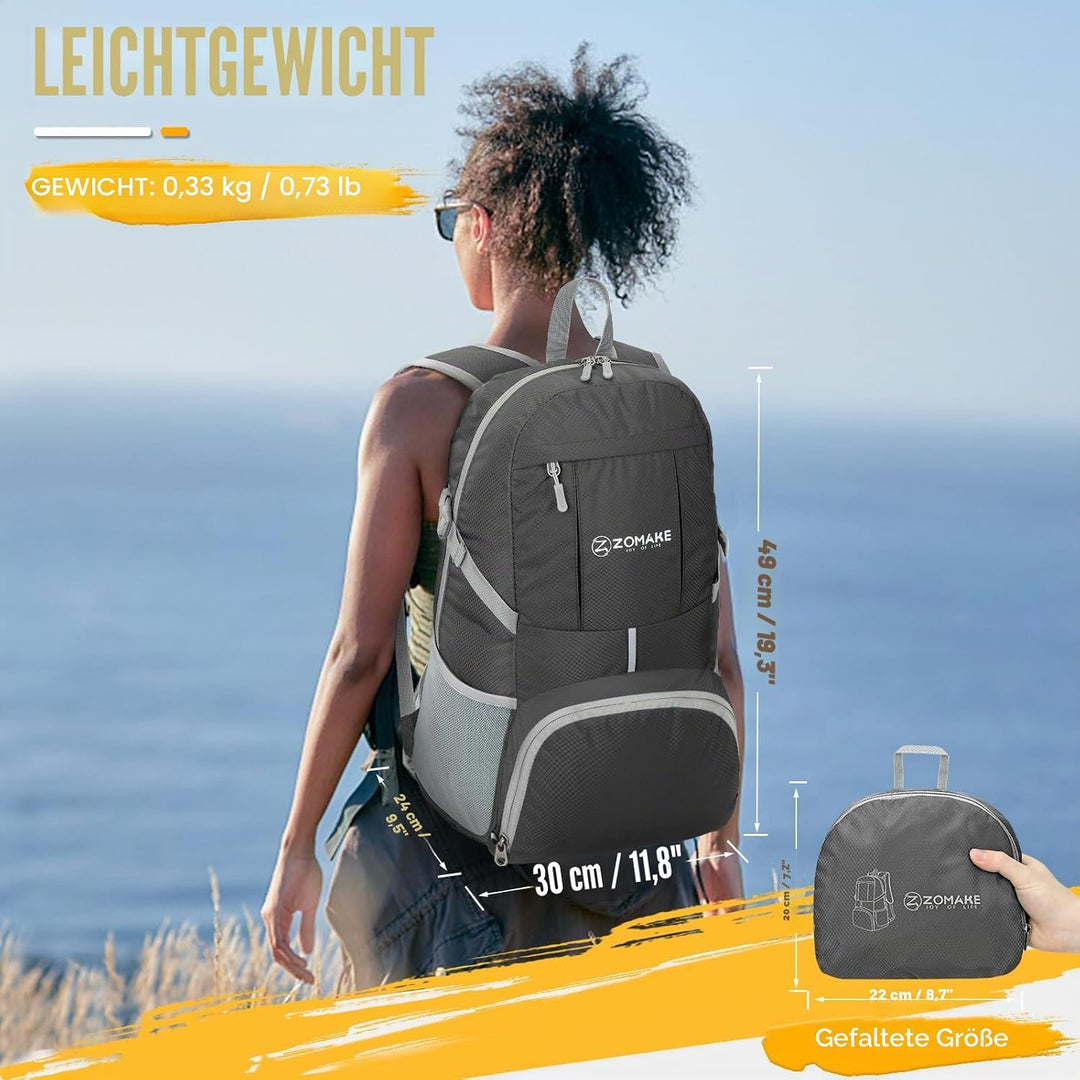 ZOMAKE 35 L Leicht Faltbarer Rucksack Packbare Backpacks, Kleiner Rucksäcke Wanderrucksack Wasserdic