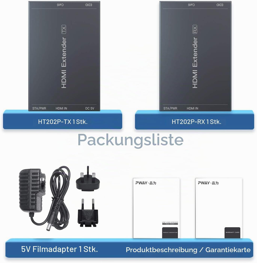 PWAYTEK HDMI Extender 1080p@60Hz, 3D, über Single Cat5e/Cat6/Cat 7 Kabel Full HD unkomprimiert Übert
