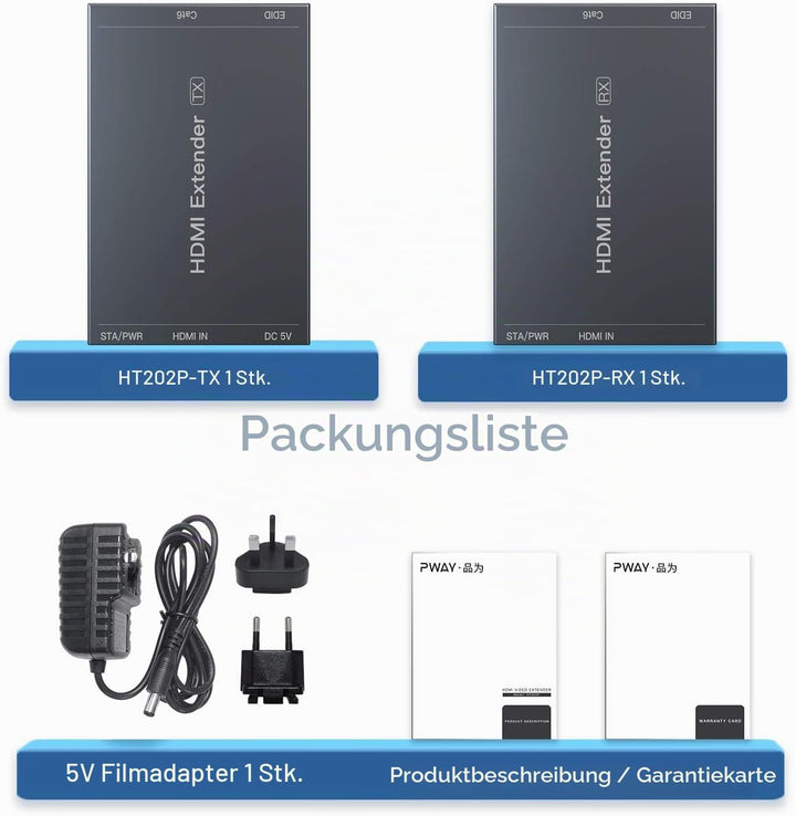 PWAYTEK HDMI Extender 1080p@60Hz, 3D, über Single Cat5e/Cat6/Cat 7 Kabel Full HD unkomprimiert Übert