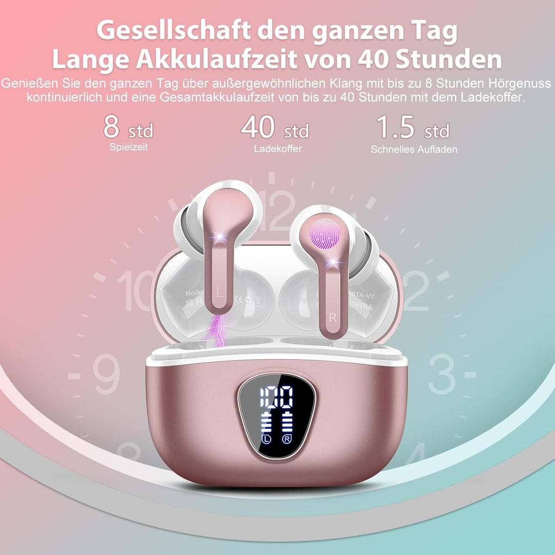 Bluetooth Kopfhörer, Kopfhörer Kabellos Bluetooth 5.4 In Ear, 4 ENC Noise Cancelling Mic Ohrhörer, H