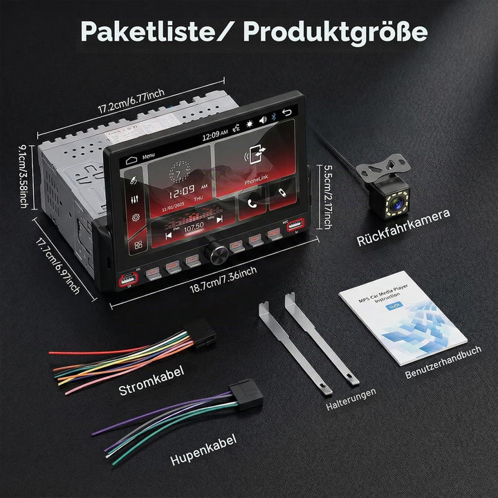 Hodozzy Autoradio 1 Din mit Bluetooth Bildschirm, 7 Zoll Touchscreen 1 Din MP5 Player mit Airplay, F
