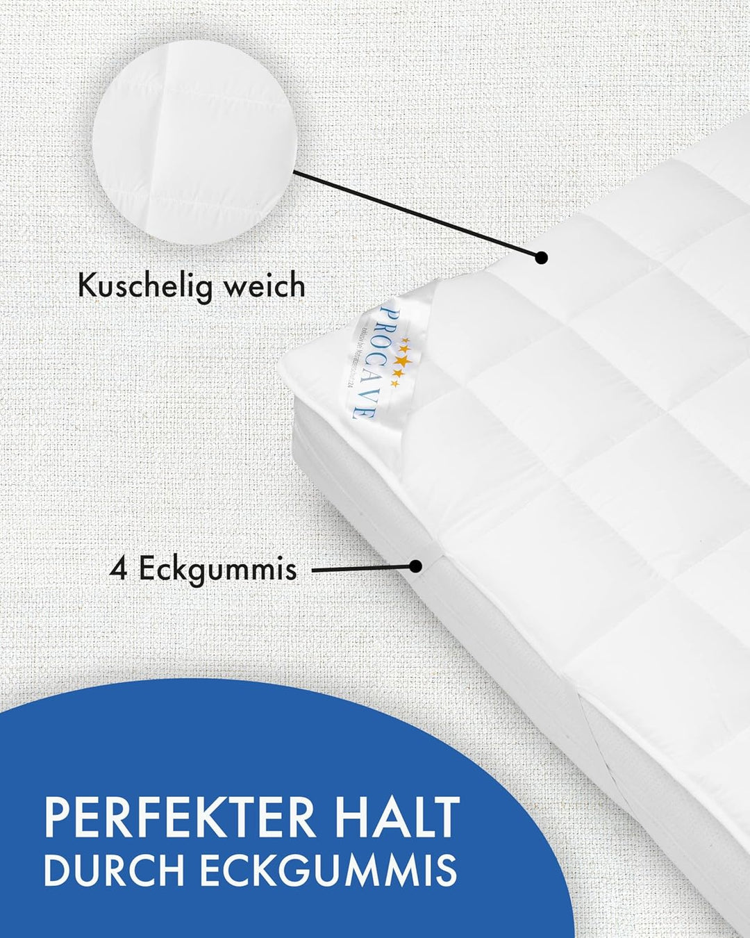 PROCAVE® Matratzenschoner 100x200 cm Topper | Matratzenauflage mit 4 Eckgummis | Atmungsaktive Matra
