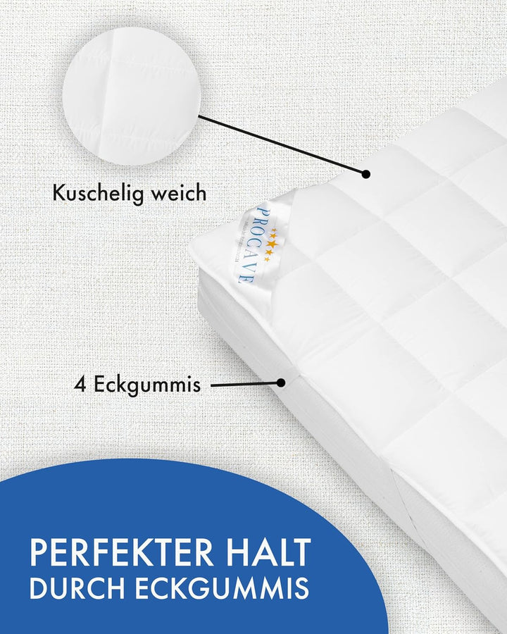 PROCAVE® Matratzenschoner 100x200 cm Topper | Matratzenauflage mit 4 Eckgummis | Atmungsaktive Matra