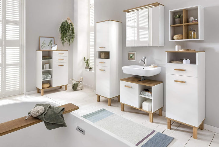 Schildmeyer Spiegelschrank Padua 142296, weiss glanz/eiche landhaus Dekor, 70,5 x 16 x 72,5 cm