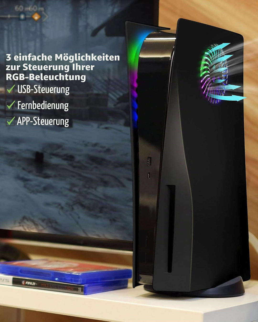 Joso Frontblende für PS5 Disc Edition, Kratzfeste, staubdichte Ersatzhülle mit RGB-Ring, Abdeckung p