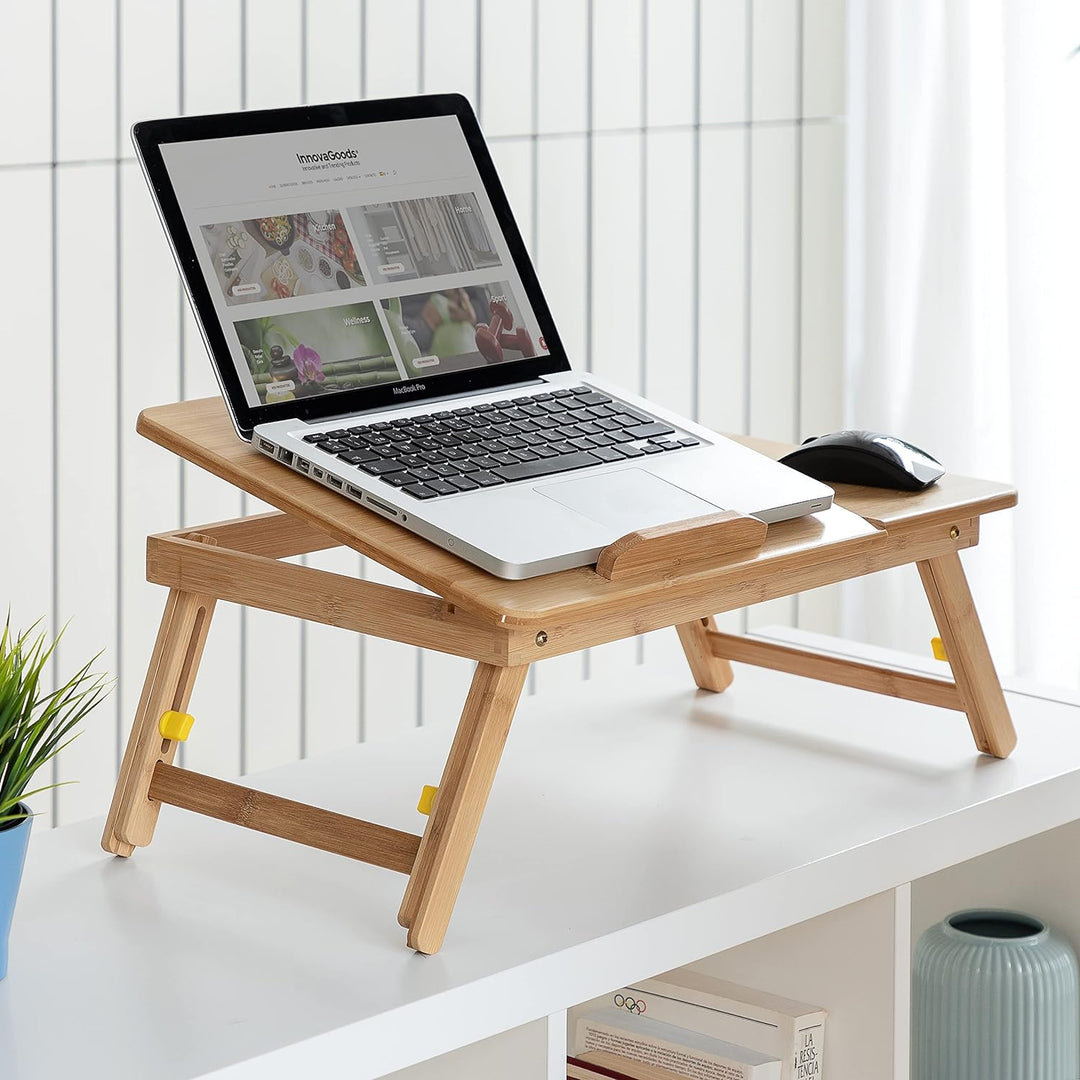 InnovaGoods Lapwood Klappbarer Beistelltisch aus Bambus, Holz, 53,5 x 21-27 x 34 cm. Medidas aprox.