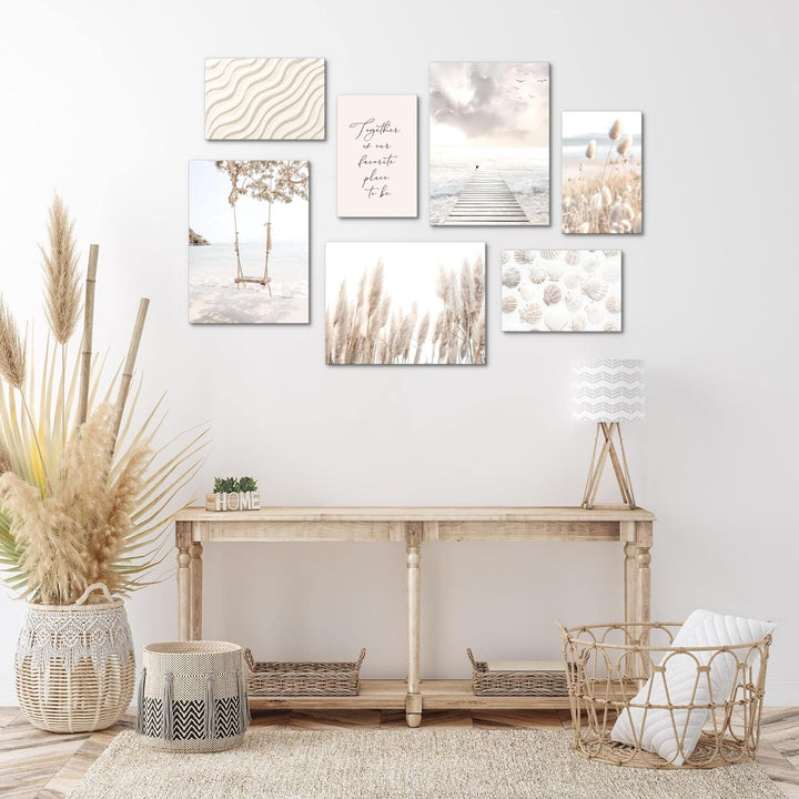 Novart Wandbilder Strand Meer Relax - KOMPLETT AUFHÄNGFERTIG - Beige Wohnzimmer Schlafzimmer- 7 Mode