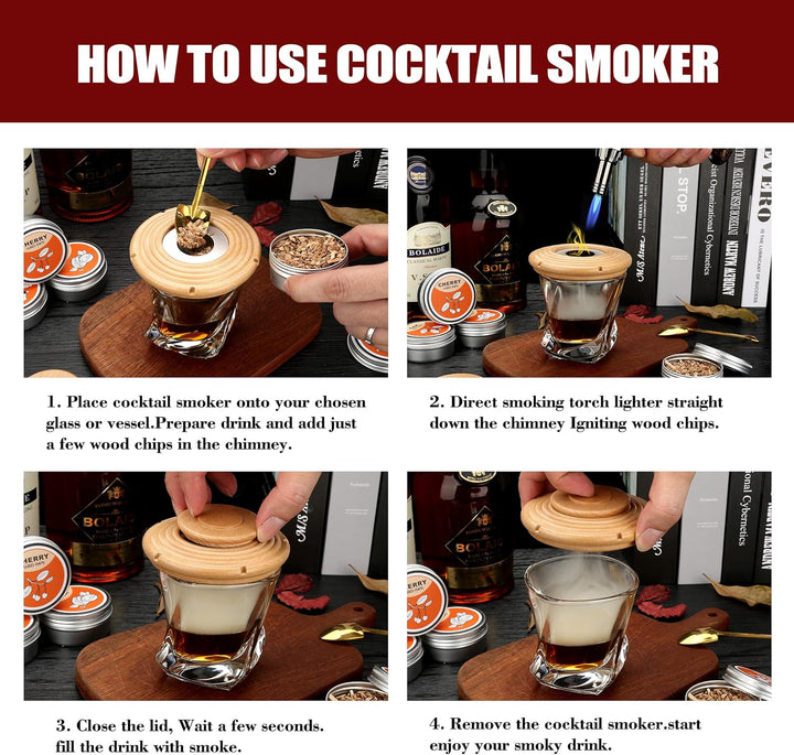 Cocktail Smoker Kit, Cocktail-Räucherset mit 4 Holzchips, Vatertagsgeschenk, Old Fashioned Whiskey S