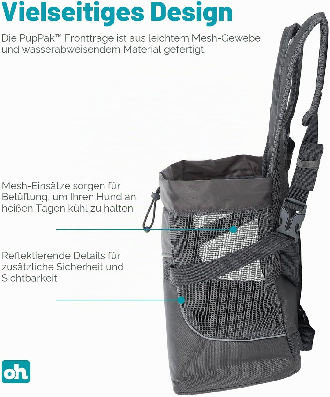 Outward Hound PupPak Hunde-Tragetasche, Grösse M, Grau PupPak Frontträger Medium grau, PupPak Frontt
