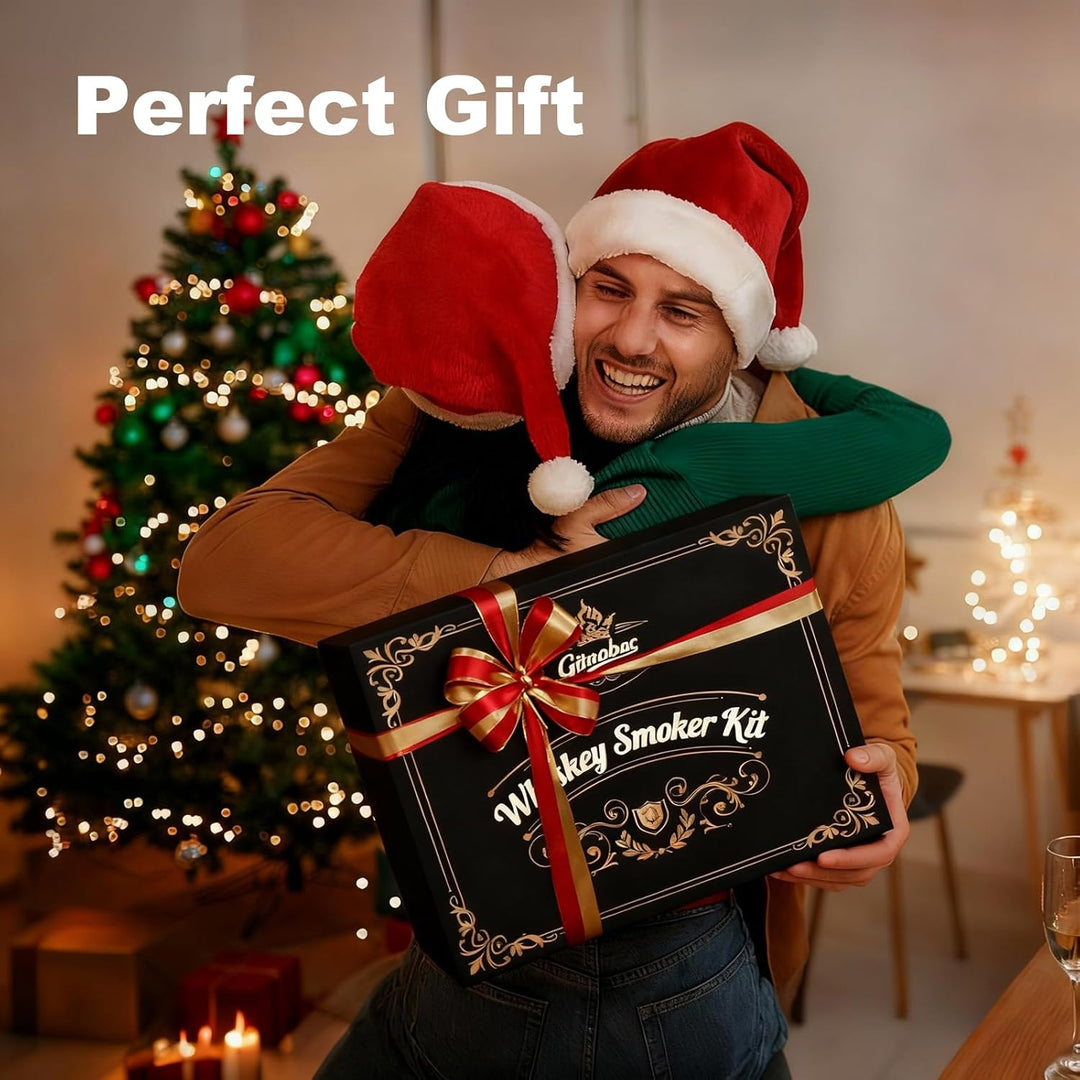 Whiskey-Smoker-Set mit integriertem Feuerzeug, 6 Sorten Holzspäne, 2 Gläser, 2 Eisballformen, Cockta