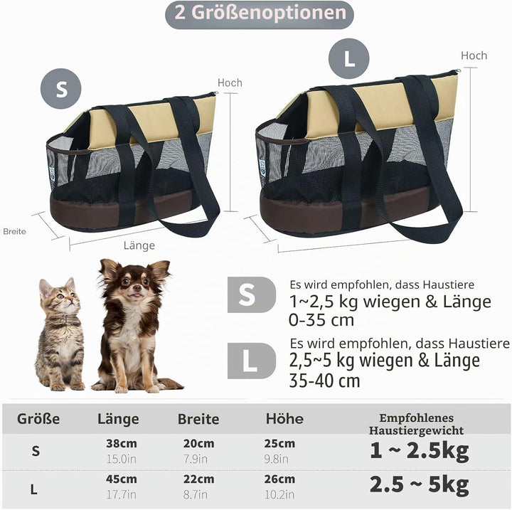 PETCUTE Transporttasche für Kleine Hunde und Katzen,Atmungsaktive Haustiertragetasche,Hundetasche Ka