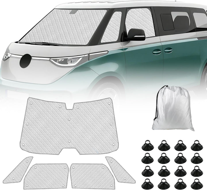 Thermomatte Fahrerhaus Innen Kompatibel mit VW ID Buzz 2022-2026, 5PCS LWB Faltbare Isolierte Sonnen