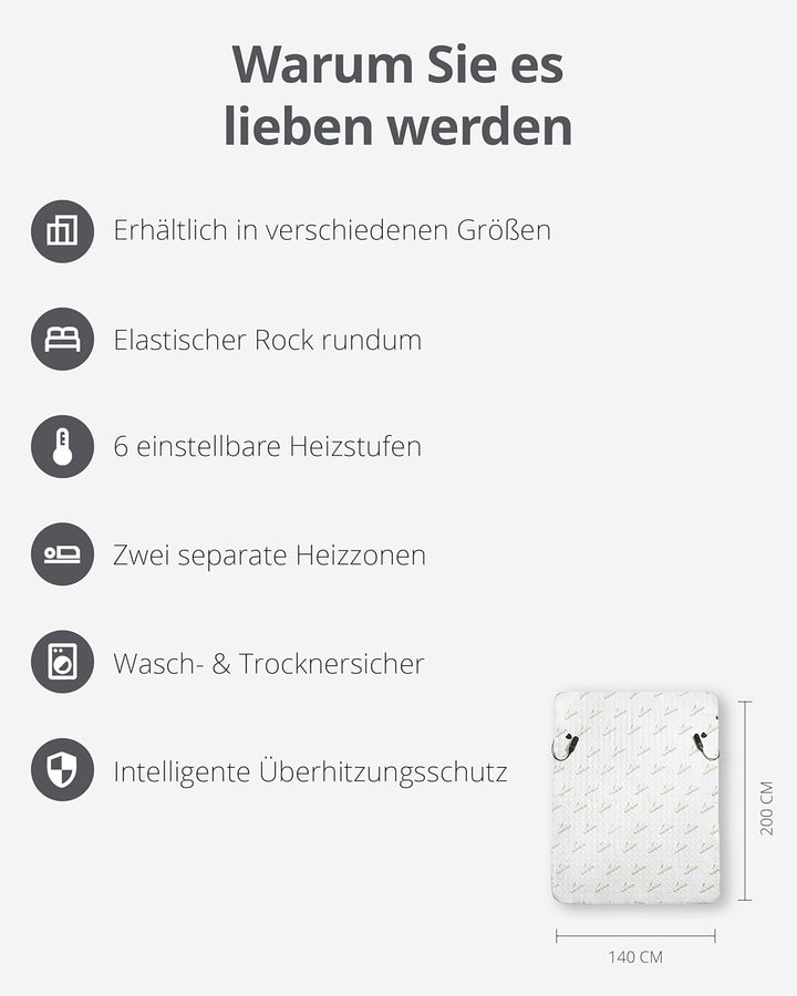 Duux Snooze Bambus Elektrische Unterdecke – Bambus Decklack – 6 Heizstufen & Timer – 2 Zonen für Kör