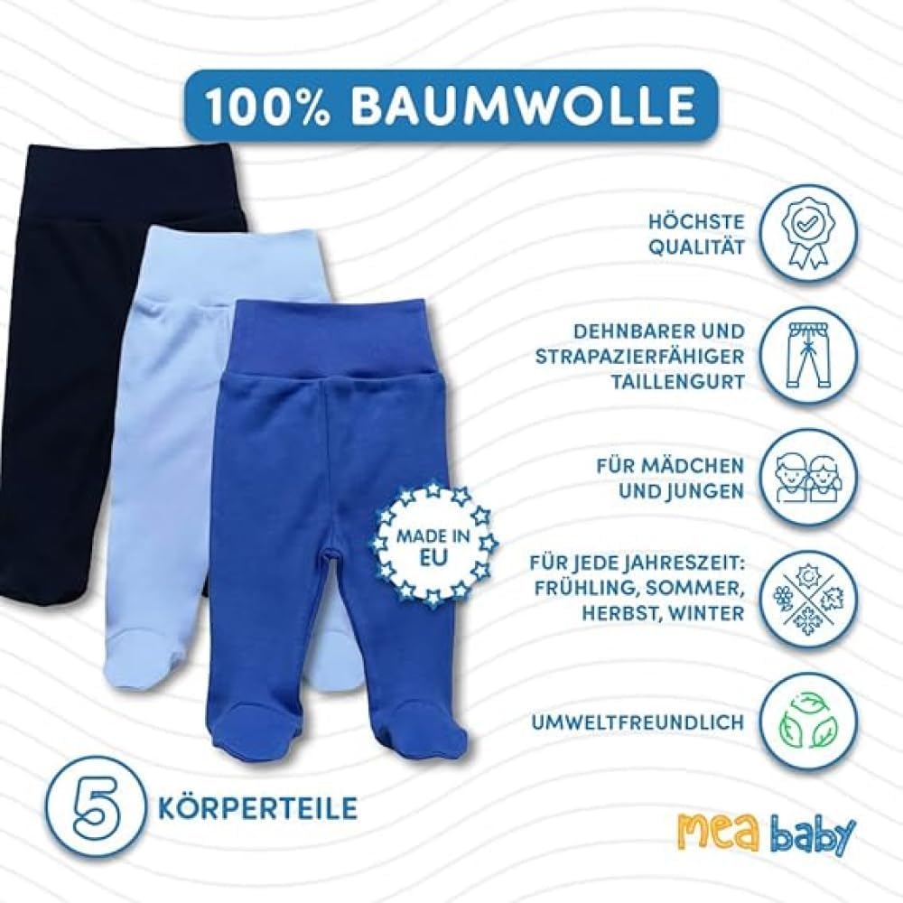 Unisex Baby Hose mit Fuss aus 100% Baumwolle im 5er Pack. Baby Stramplerhose mit Fuss. Babyhose mit
