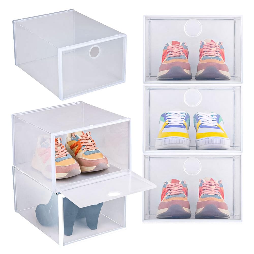 Murago - 6 x Schuhboxen Kunststoff Transparent - für Schuhe bis Grösse 46 stapelbar Organizer mit De
