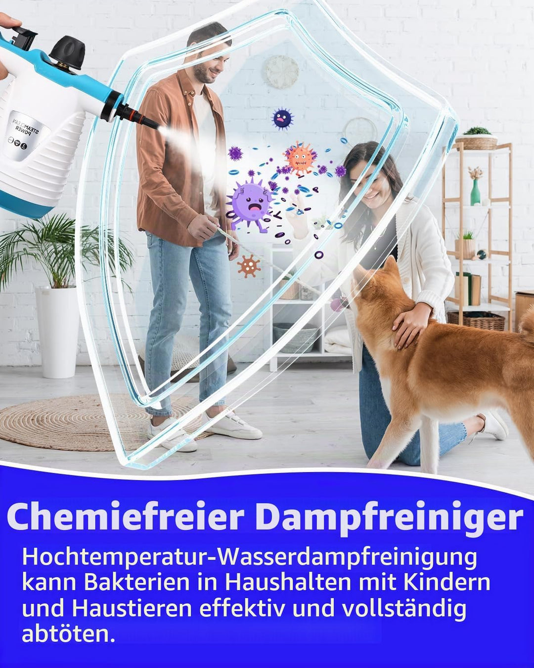 Dampfreiniger mit 10 Zubehörteilen, 1050W Hand Dampfreiniger Handgerät, 3,0 bar Dampfdruck 500ml 3 M