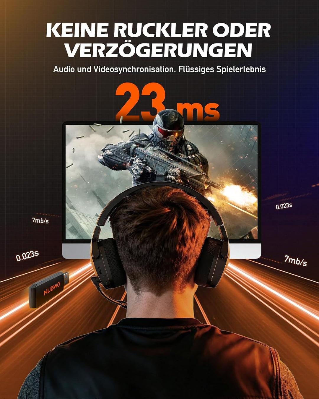 NUBWO G06 Wireless Gaming Headset für PS5, PS4, PC, Rauschunterdrückung über Ohr-Gaming-Kopfhörer mi