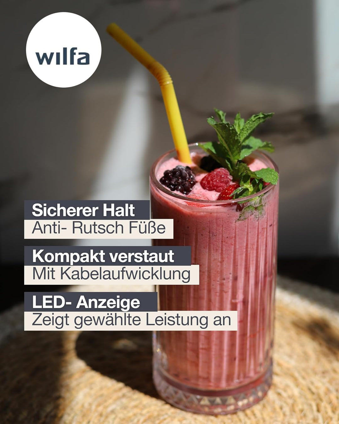 Wilfa XPLODE AUTO Standmixer - 1,8l Borosilikat-Glaskrug inkl. Mess-Skala - 1.500 Watt - 3 Programme