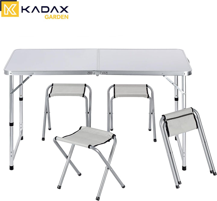 KADAX Campingmöbelset, Camping Tisch mit Klappstühlen, Klapptisch mit 4 Sessel, Höhenverstellbare Si