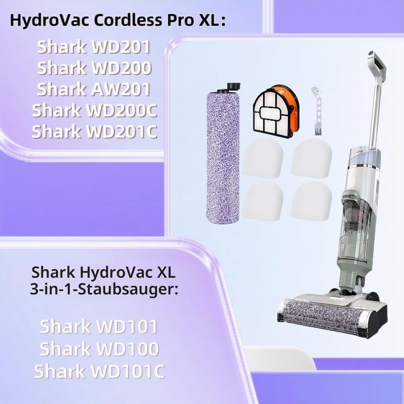 Ersatz Bürstenrolle und Filter-Kit für Shark HydroVac Zubehör WD101 WD201 WD100 Staubsauger, kompati