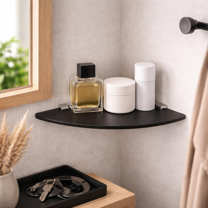 Euro Tische Glas Eckregal 35x35cm, Wandregal für Badezimmer, Duschregal Bad, Glas Badregal mit 6mm E