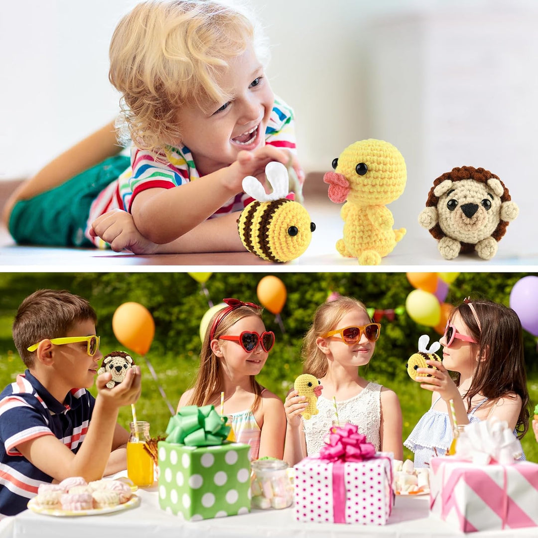 ASTARON Crochet Kit, Häkelset für Erwachsene und Kinder, 3 süsse Häkeltiere – Igel, Biene, Ente, Häk