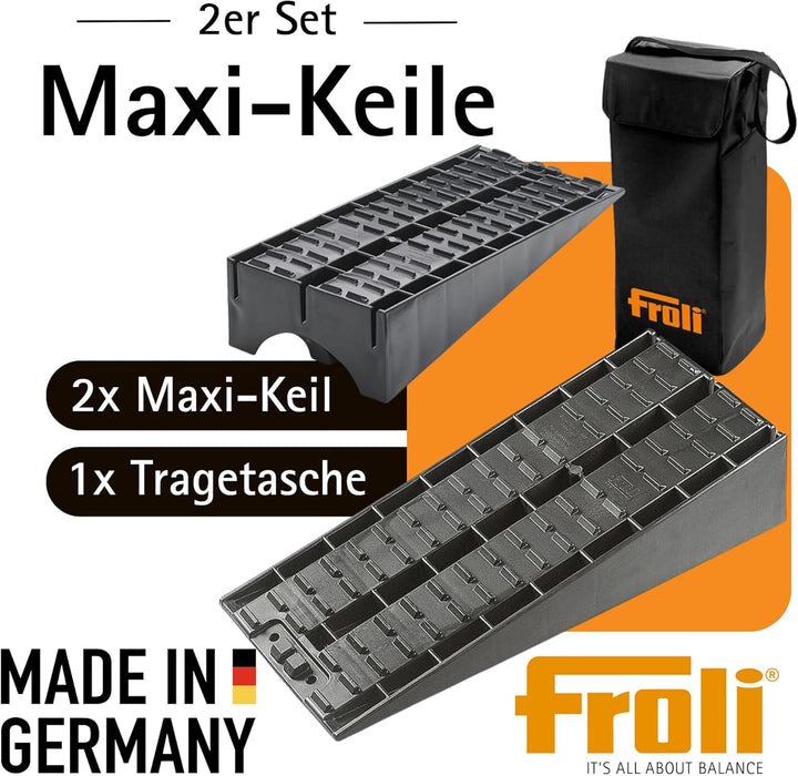 Froli Maxi-Keil 2er Set – Auffahrkeile für Wohnmobil, Wohnwagen & PKW inkl. Tasche – 5 t pro Keil (2