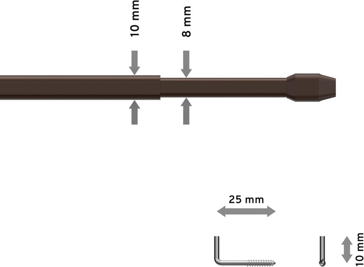 Interdeco Vitragestangen/Scheibenstangen Braun (2 Stück), ausziehbar 40-60 cm, 40-60 cm