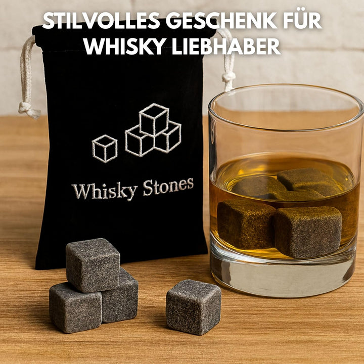 9 Stück Whisky Steine Set aus natürlichem Speckstein, on The Rocks Kühlsteine mit praktischen Stoffb