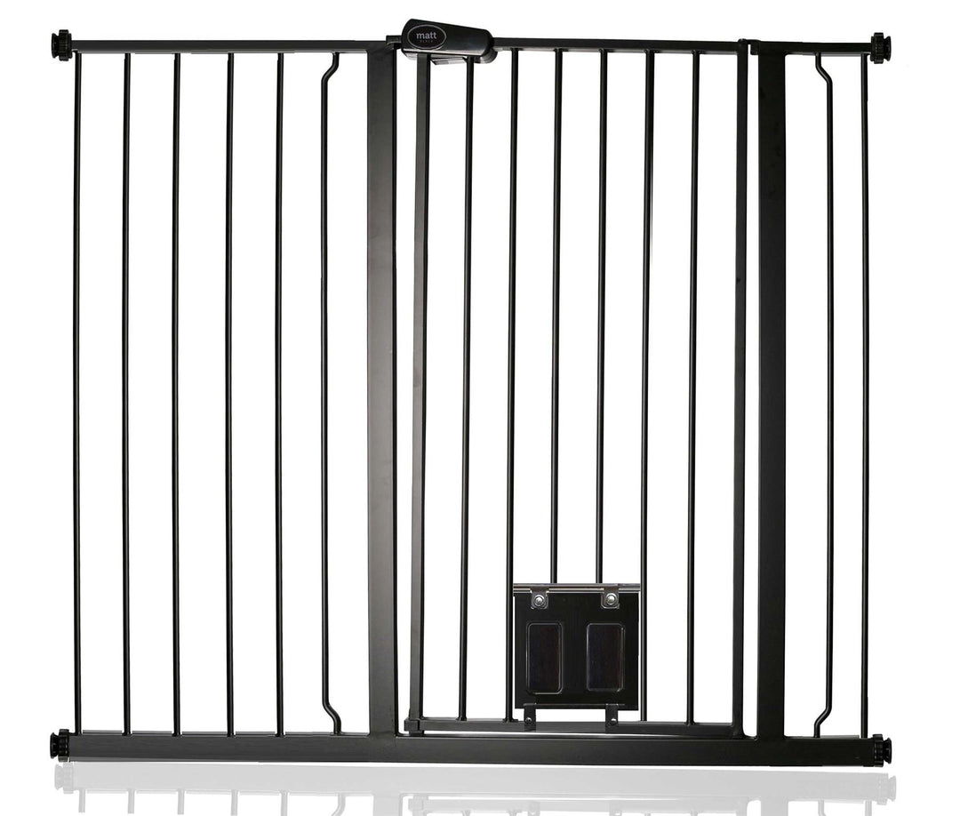 Bettacare Haustiergitter mit verriegelbarer Katzenklappe, 113.8cm - 121.4cm, Schwarz, 104cm in der H